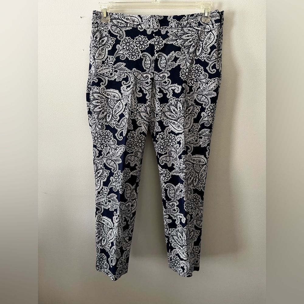 Talbots Navy and White Paisley Chatham Ankle Pants - Picture 3 of 5